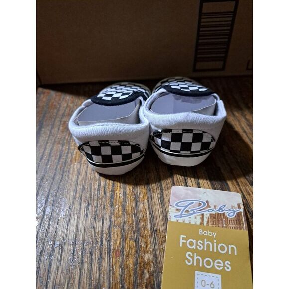 New 0-6 Month Size 1 Haozay Black White Checkered Canvas Elastic Slip On Shoes - Picture 4 of 6